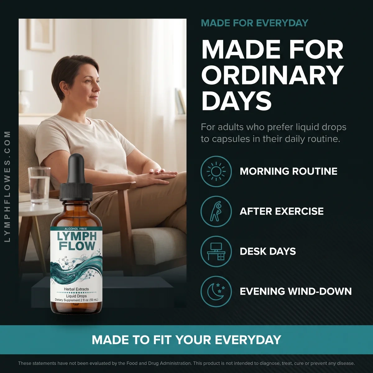 LymphFlow made for ordinary days: morning routine, after exercise, desk days and evening wind-down